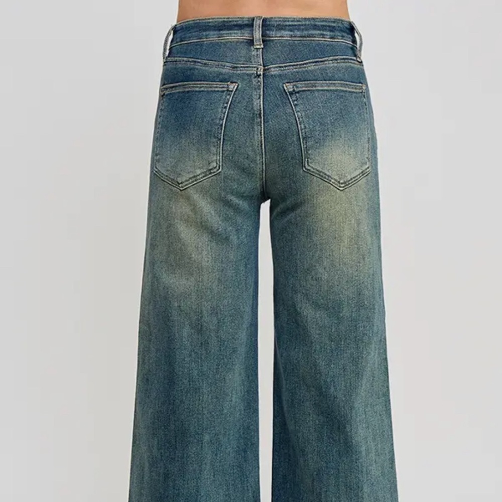 Classic Dark Denim Wide Leg Semi Straight Women's Jeans - Picture 6 of 6